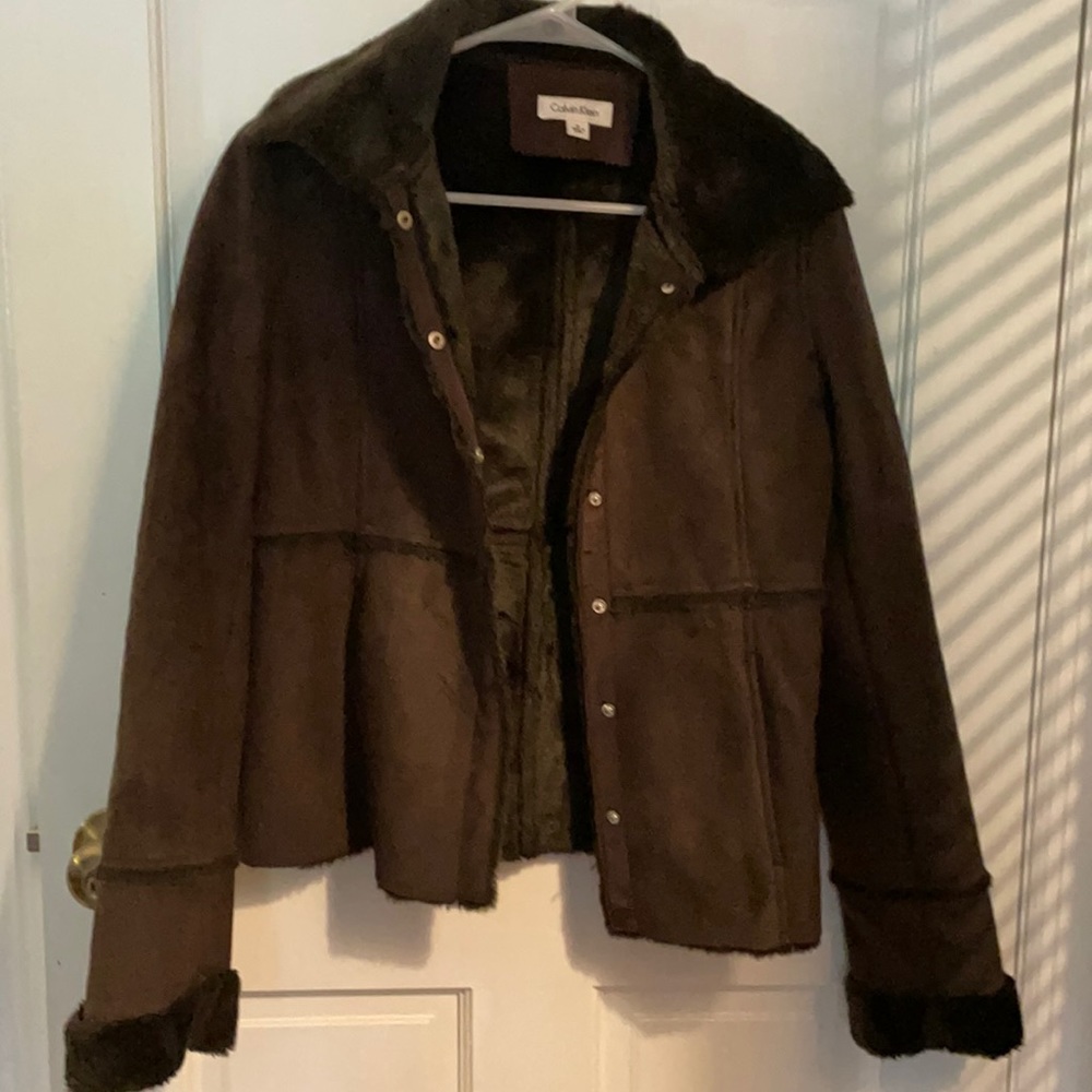 Calvin Klein suede faux fur lined winter jacket
